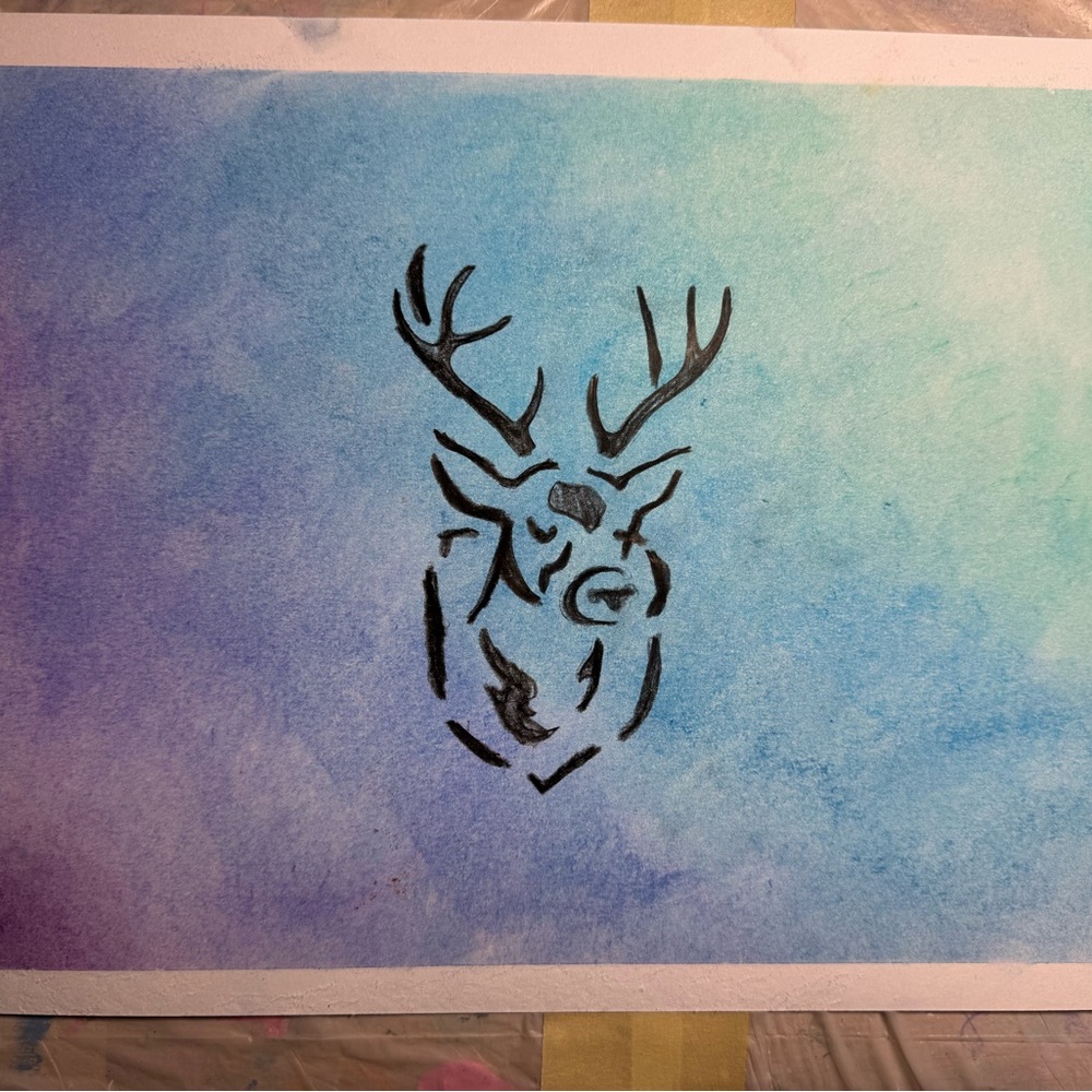 Deer Stencil Art on Gradient Pastels